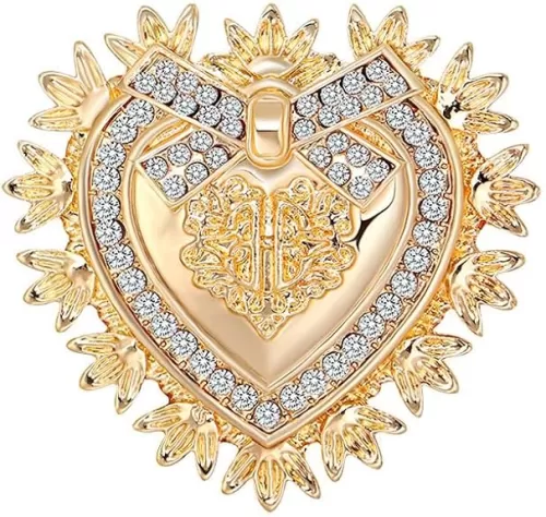 Vintage Baroque Heart Brooch Pin Gold Love Heart Lapel Pin Women Men Suit Coat Pin Badge Crystal Love Heart Corsage Jewelry for Valentine