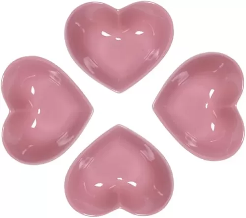WAIT FLY Sweet Heart-Shaped Ceramic Pudding Cake Bowl Set of 4, Microwave Safe