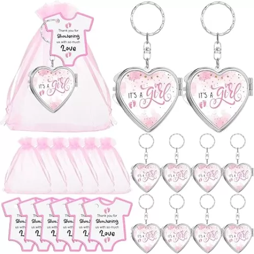 Wesiti 108 Pcs Baby Shower Favors 36 Heart Shaped Mirrors Keychain Thank You Tags 36 Organza Bags for Baby Shower