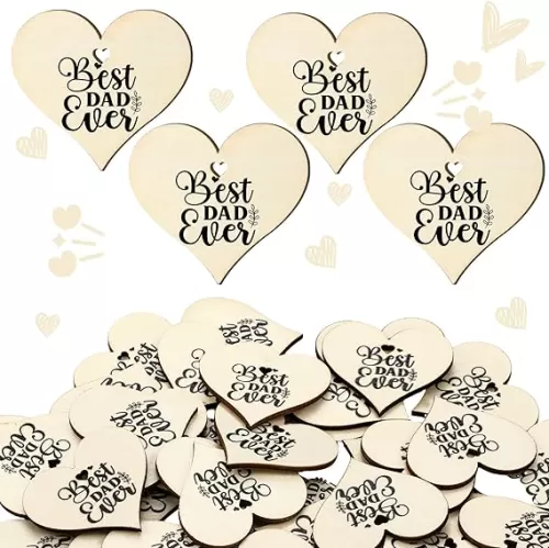 Weysat 48 Pcs Wooden Best Dad Ever Tokens Bulk Fathers Day Heart Shaped Wood Bookmarks Keepsake Craft for Father Birthday Party Favors