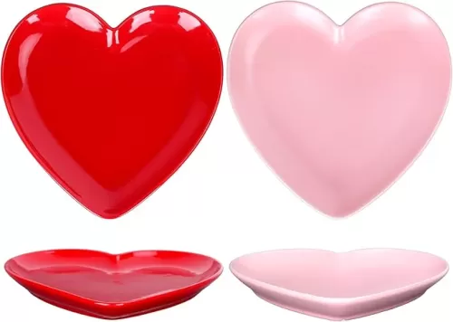 Whaline 2Pcs Heart Shaped Plate Ceramic Dessert Plate Pink Red Salad Dinner Steak Plate for Home Kitchen Xmas Wedding Valentine’s Day Anniversary Birthday Party Decor