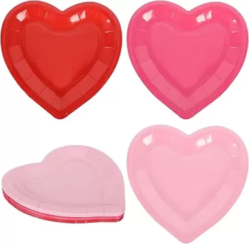 Whaline Valentine Paper Plates 7.5 Inch Heart Shaped Disposable Plates Red Pink Heart Decorative Tableware for Valentine Anniversary Birthday Wedding Party Supplies, 24Pcs