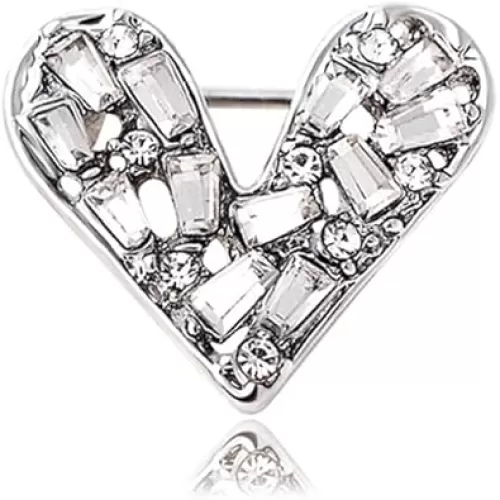 White Crystal Heat Shape Brooches Pins Dainty Rhinestone Love Heart Brooches Women Girls Valentine