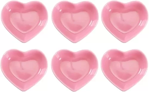 WHJY Pink Love Heart Shaped Ceramic Bowl Set of 6, Contemporary Porcelain Side Dishes, Seasoning & Soy Dipping Sauce Bowls for Wedding & Birthday Party