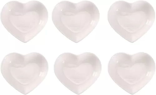 WHJY White Love Heart Shaped Ceramic Side Dish Bowl, Contemporary Porcelain Side Dishes Bowl, Seasoning Dishes Soy Dipping Sauce Dishes for Wedding Birthday Party- Set of 6