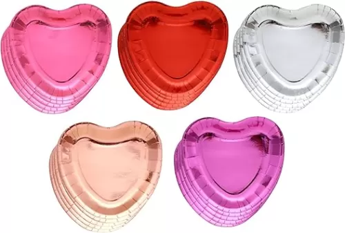 Winoo Design 50 PK Shiny Heart Plates - Paper Heart Shaped Plates for Valentine's Day Decor