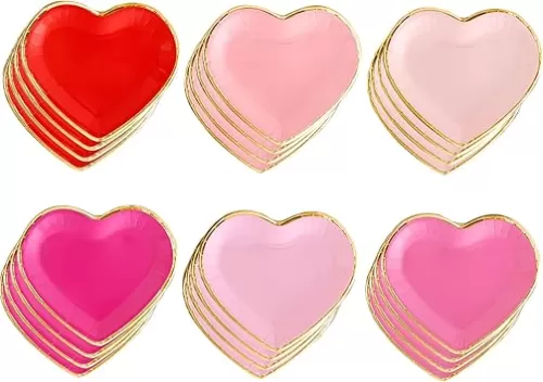 Winoo Design Bulk Valentines Plates - 48 PK - Heart Plates Paper Heart Shaped Dessert Plates for Valentines Day Decor Valentines Decorations Valentine Party Supplies valentines day table decor