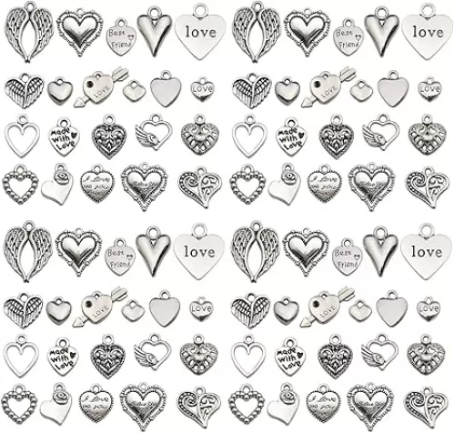 WOCRAFT 120pcs Antique Silver Heart Charms for Jewelry Making Alloy Valentine's Day Wedding Heart Charms for DIY Crafts (SN017)