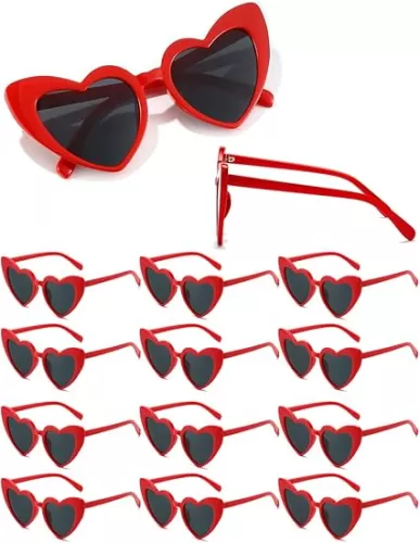 Women Fashion Heart Sunglasses 12 Pack Heart Shaped Sunglasses for Women Vintage Love Cat Eye Retro Glasses