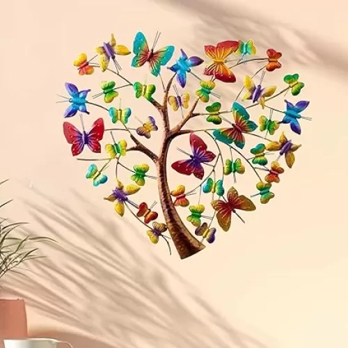 Xnchhou Wall Decoration Sculpture Handcrafted Branches Heart-Shaped Tree of Life Wall Hanging Pendant Holiday Gift 30cm/11.8in Metal Art Home Ornament Decorative for Living Room Farmhouse Office