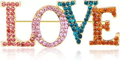 Yadiana LOVE Heart Rhinestone Brooch Pin for Women Girls Fashion, Crystal Love Heart Brooches Lapel Pins Dainty Gold Brooch Stylish Clothes Accessories Valentines Christmas Jewelry Gift for Her