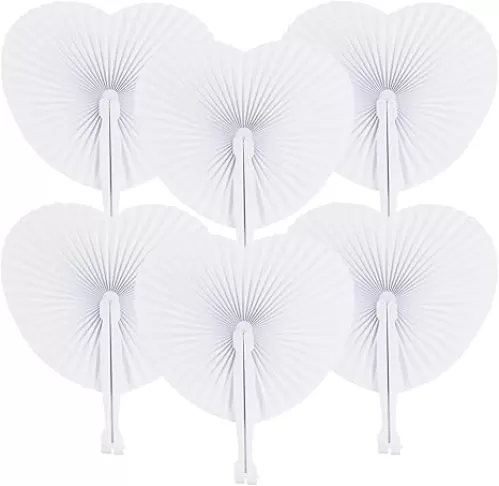 Yanstar 30-piece set has​​10 white heart-shaped folding fans​​, ​10elegant greeting cards​​, and ​​10delicate gift bags Portable Plastic Handle forWedding Favors, Baby Shower, Birthday Party Decorations