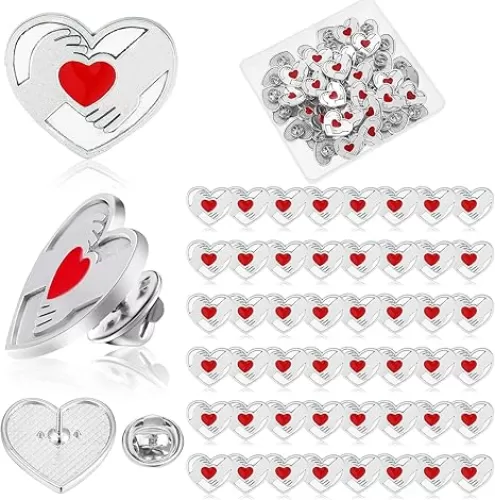 Yinkin 50 Pcs Heart Pin Bulk Two Hands Heart Enamel Lapel Pin Metal Health Brooch Badge Enamel Appreciation Award for Fathers Day Nurse Employee Recognition Church Gifts