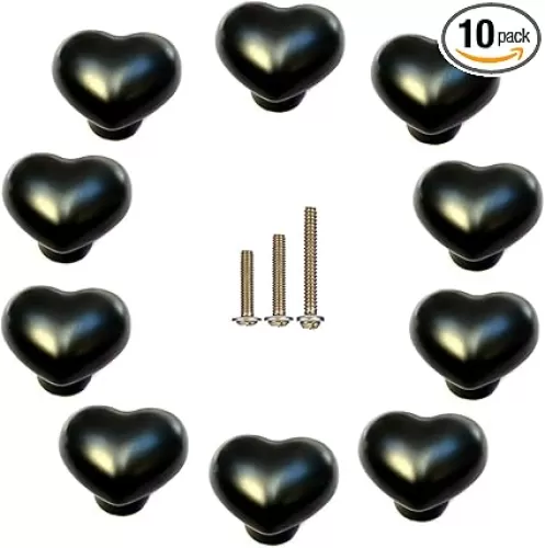 10 Pack Black Ceramic core knob Heart Shape Drawer Knob Kitchen Cupboard Pull Handle with Screws