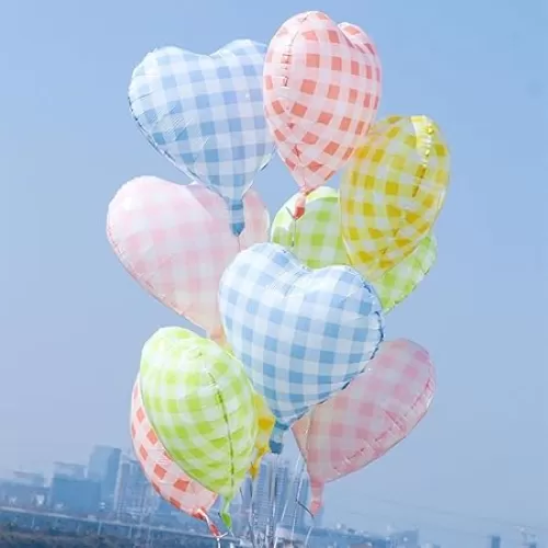 10 Pcs Red Pink Heart Grid Balloons 18 Inch Blue Green Yellow Checkered Foil Heart Balloons Helium Mylar Balloons for Girls Women Valentines Day Birthday Wedding Baby Shower Bridal Party Decorations