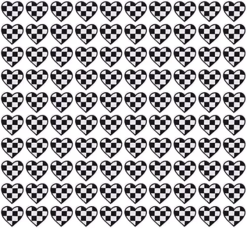 100Pcs Heart Iron on Patches, Black White Grids Heart Embroidered Appliques for Clothing Jeans Shoes Bags Hats Repair Decoration