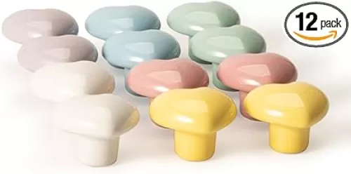12 Pack Colorful Ceramic Cabinet Knobs Heart Shape Kitchen Cabinet Drawer Dresser Cupboard Pull Handle Knob with 3 Kinds of Screws