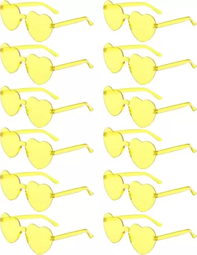 12 Pairs Heart Shaped Sunglasses Candy Color Rimless Fun Heart Glasses for Women Party Favors