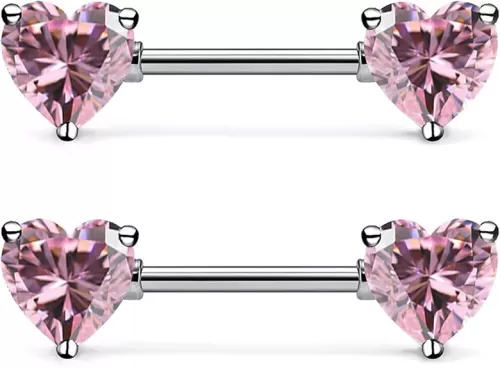14G ASTM F136 Titanium Nipple Piercing Jewelry Heart CZ Nipple Barbell Jewelry Internally Threaded G23 Solid Titanium Nipple Piercing Barbell Ring Jewelry for Women Men 14 Gauge