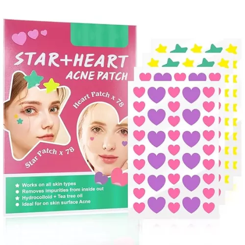 156 Patches Acne Patch Colorful Hydrocolloid Pimple Patch with Natural Tea Tree Oil, Cute Star and Love Heart Shaped Acne Absorbing Cover Patch Kit for Face Zits, Pimples, Blemishes, Spots Acne Dots