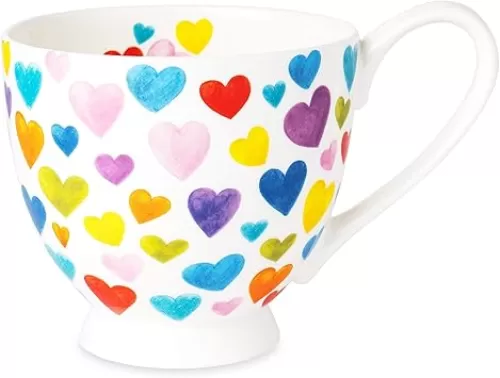 16oz Heart Coffee Mug Bone China Colorful Heart Coffee Mugs Cute Coffee Teacup Heart Gift for Women Mom