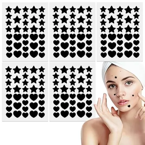 180pcs Face Pimple Patches, Acne Pimple Patch Cute Star Covers Heart Shaped Hydrocolloid Pad Sticky Spot Stickers Invisible Spot Absorbing Zit for Decoration Women Men (Black-180Pcs)