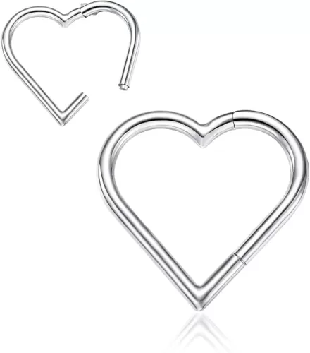 2 Pcs Heart Daith Piercing Jewelry, Hypoallergenic Clicker Hoop, 16G Rook Cartilage Helix Earrings