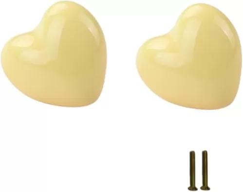 2 Pcs Heart Shape Ceramic Cabinet Knobs Yellow Cute Vintage Door Knobs Drawer Dresser Cupboard Pull Handles for Home Kitchen