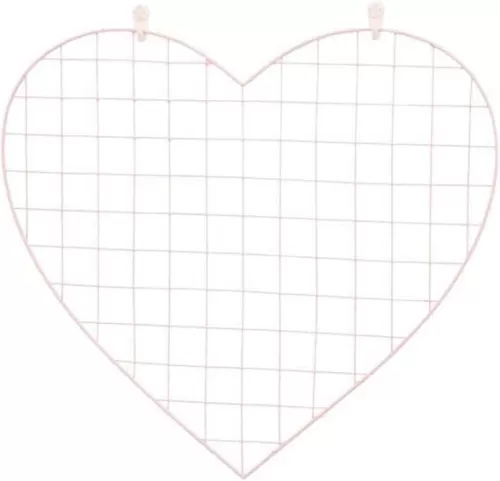 2 pieces of steel wire wall grid panels | Photos and pictures show grid wall panels | Pink heart-shaped metal grid | Wall grid storage box | Grid wire panels | Hanging home and bedroom decoration