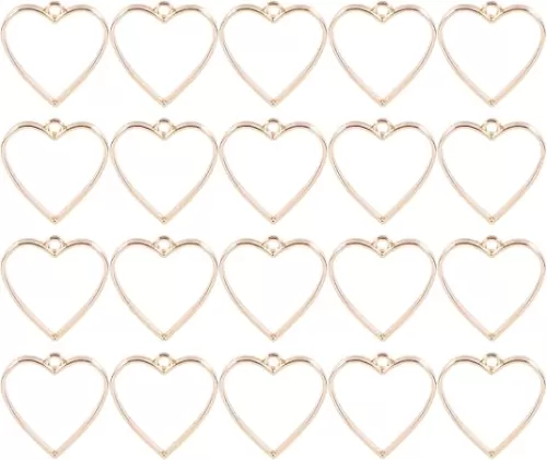 20Pcs blank resin pendants Heart Open Back Bezel Pendants Love Heart Frame Geometric Hollow Mold Pendants for Earring Necklace Jewelry Making Supplies geometric hollow trays Golden bezel pendant trays