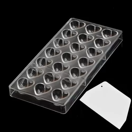 21 Grid Chocolate Candy Mold PC Polycarbonate Chocolate Making Mould with Scraper (Heart Shape)