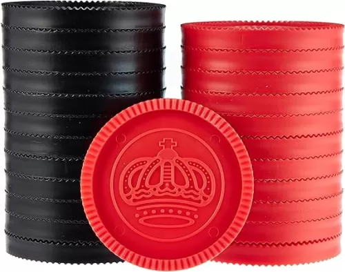 24 Jumbo Replacement Checkers - Extra Red/Black Interlocking Stackable Plastic Pieces for Board Games, Checkboards, Missing Pieces, and Rec Rooms, 2.75" Wide - Checkers, Draughts, and Tic Tac Toe