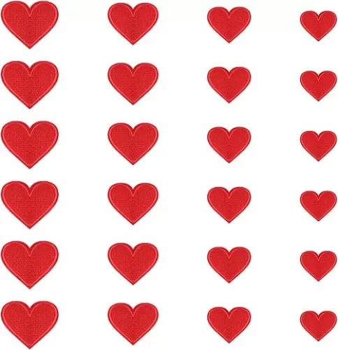 24 Pcs Red Embroidered Iron On Heart Patches, Sew/Iron On Heart Applique Patch, for Clothes Hats Jeans Backpacks Shoes DIY Repair Decoration