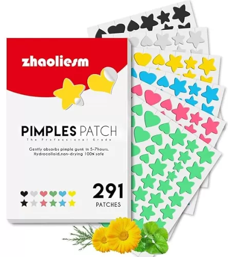 291 Count Star Pimple Patches for Face, Hydrocolloid Acne Patches, Cute Star hearts Zit Covers, Colorful Spot Stickers with Tea Tree, Salicylic Acid & Cica Oil - Pimle patch for Face and Skin