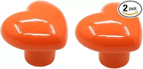 2pcs Orange Drawer Knob Ceramic Cabinet Knobs Kids Room Handle Pull Heart Shape for Toy Organizer Box Bookcase Dresser Drawers