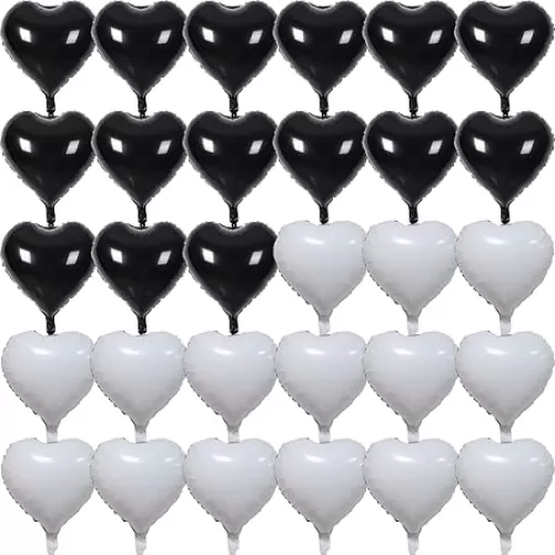 30 Pcs Black White Heart Balloons 18in Foil Heart Shaped 18 Inch Balloons Helium Mylar Balloons Foil Balloon Decoration for Women Kids Valentine's Day Birthday Wedding Proposal Bridal Party Decor