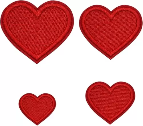 32 PCS Red Heart Patches Iron On Patches Heart Shape Sew On Patch Embroidered Patch for Clothes Jeans Backpacks(4 Sizes)