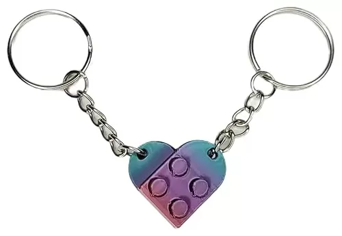 3DCustomPrintsUS - Brick Heart Keychain Set (Set of 2) - Rainbow Color