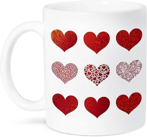 3dRose Valentine 9 Red Hearts Ceramic Mug, 11-Ounce