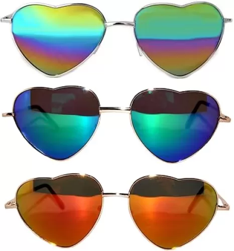 3Pcs Heart Sunglasses for Women UV400 Protection Colored Lens Metal Frame Heart Shaped Sunglasses Women Heart Glasses