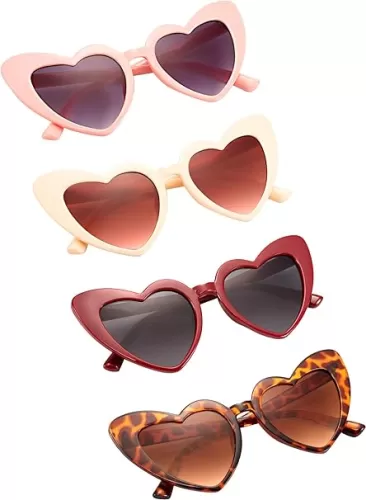 4 Pairs Heart Shaped Sunglasses Goggle Vintage Cat Eye Sunglasses Mod Style Retro Glasses with 4 Pieces Glasses Cloth 4 Pieces Flannel Bag for Party Supplies