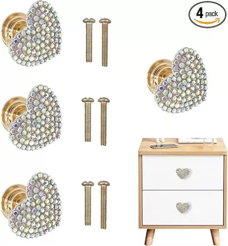 4 pcs Love Knobs Heart Handles Diamond Handles Dresser Knobs Drawer Knobs Cabinet Handles Dresser Drawer Handles Knobs Pull Handles