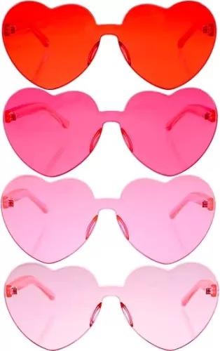 4 Pieces Heart Shaped Sunglasses for Women Men Valentine Gift Frameless Glasses