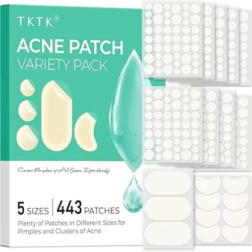 443 Count Pimple Patches for Face, Hydrocolloid Acne Patch Bulk, Acne Stickers for Covering Cheeks, Forehead, Chin Blemishes Zit Breakouts for All Skin Types (Dots, Strip, Contoured 5 Sizes)
