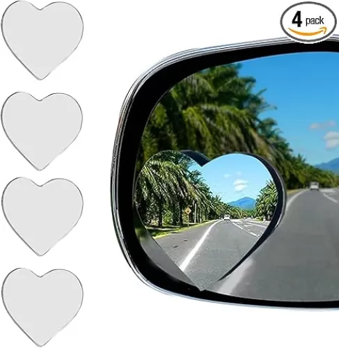 4Pack Heart Blind Spot Mirrors, Heart Shaped Wide Angle Convex Rearview Side Mirrors, Cute Frameless Stick-On Car Accessories for Women, SUVs, and Trucks