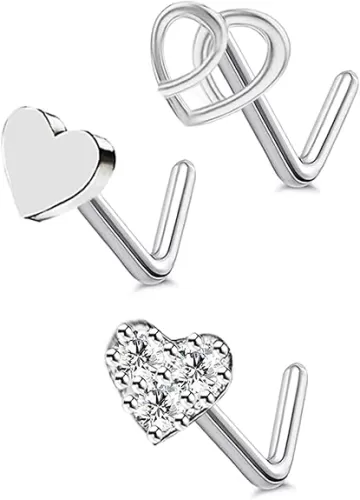 4Pcs 20G Butterfly, Heart Nose Rings 316L Stainless Steel L Shaped Star Nose Studs Nose Rings Nose Piercing Jewelry for Women Men