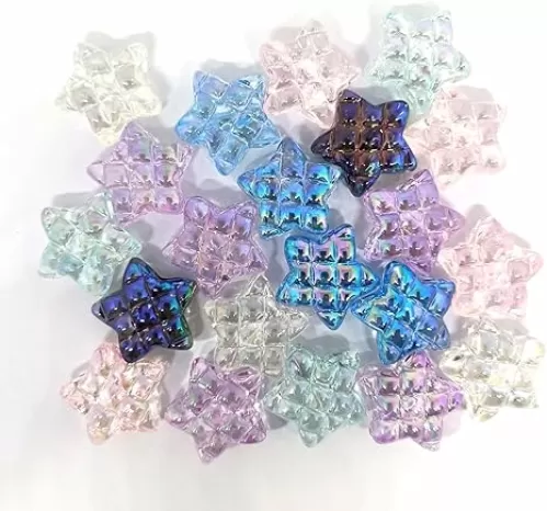 50PCS Checkerboard Patterned Heart-Shaped Beads, Transparent Colored Bead Accessories, for Making Bracelets Necklaces and Jewelry Chain DIY (Star)