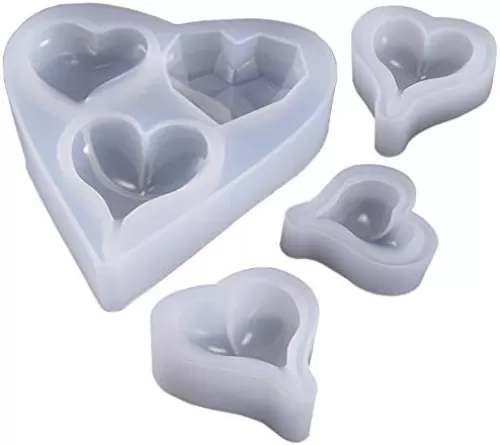 6 Style Deep Heart Shape Epoxy Mold Over 1" Size Silicone Mold UV Resin Love Heart Shape Beads for DIY Handmade Keychain Pendant -A