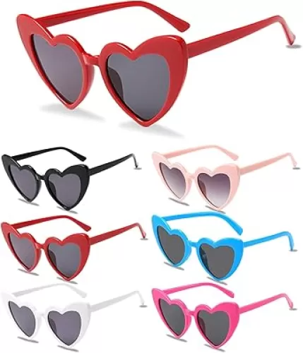 6Pcs Love Heart Shaped Sunglasses for Women ，fashions Lightweight， Cute Small Cat Eye Sunglasse