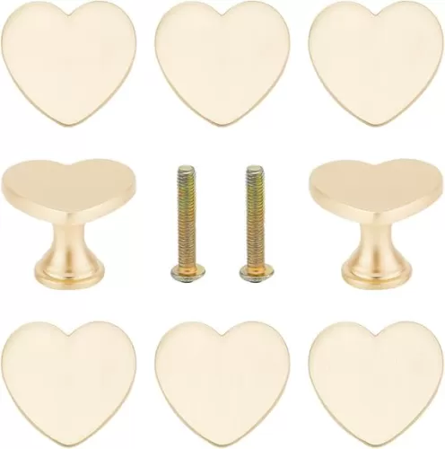 8 Pcs Alloy Heart Drawer Knobs, Heart Shape Handle Metal Cabinet Dresser Pulls Handles with Screws, Golden Furniture Knobs for Home Cupboard Wardrobe Bathroom Hardware